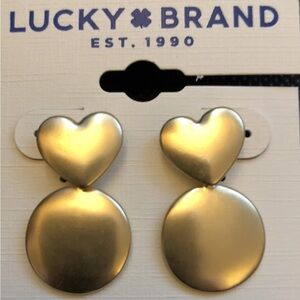 Lucky Brand Gold Tone Heart & Disc Double Drop Earrings NWT